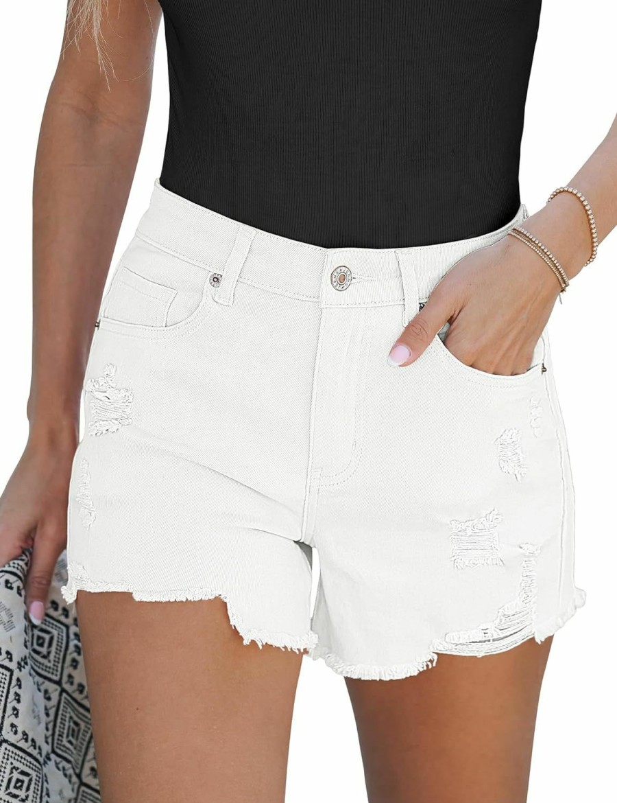 luvamia Shorts | Luvamia Jean Shorts For Women High Waisted Stretchy Distressed Denim Shorts Ripped Frayed Raw Hem Summer Casual Shorts