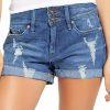 luvamia Shorts | Luvamia Women'S Ripped Denim Jean Shorts High Waisted Stretchy Folded Hem Short Jeans