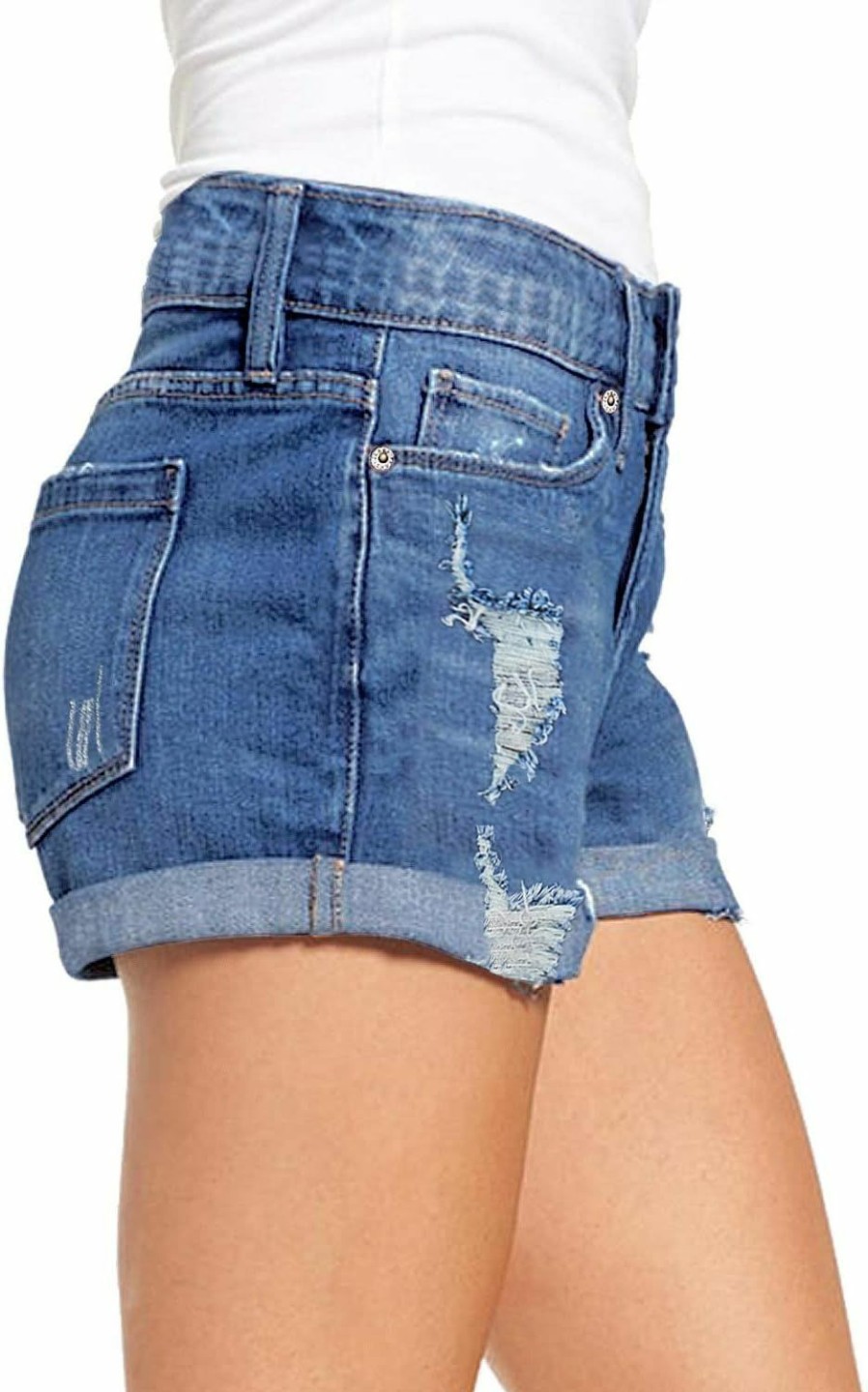 luvamia Shorts | Luvamia Women'S Ripped Denim Jean Shorts High Waisted Stretchy Folded Hem Short Jeans