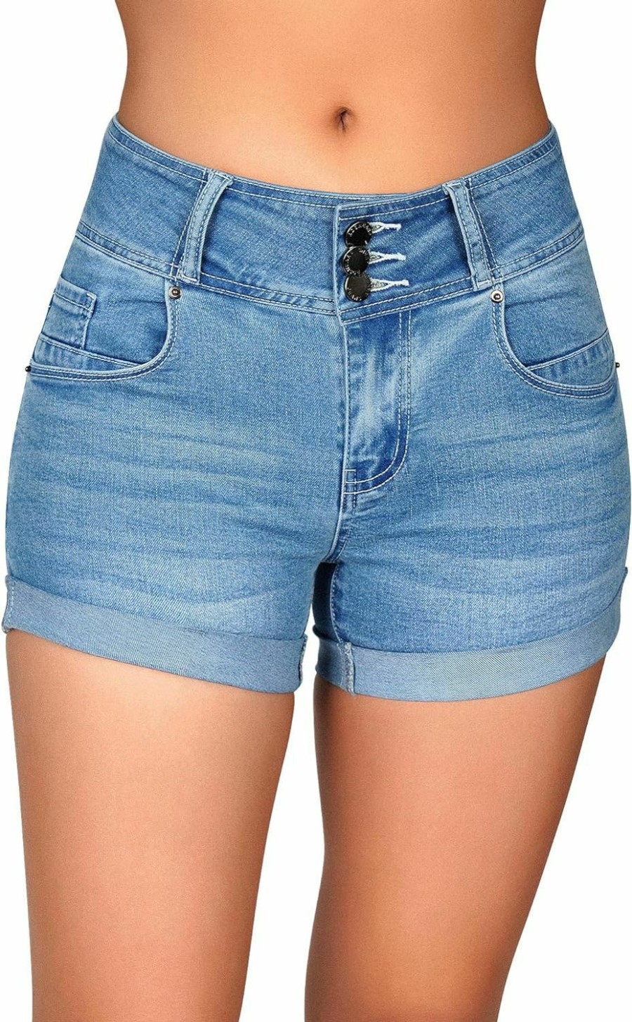 roswear Shorts | Roswear Women'S High Waisted Stretchy Denim Shorts Cuffed Jean Shorts