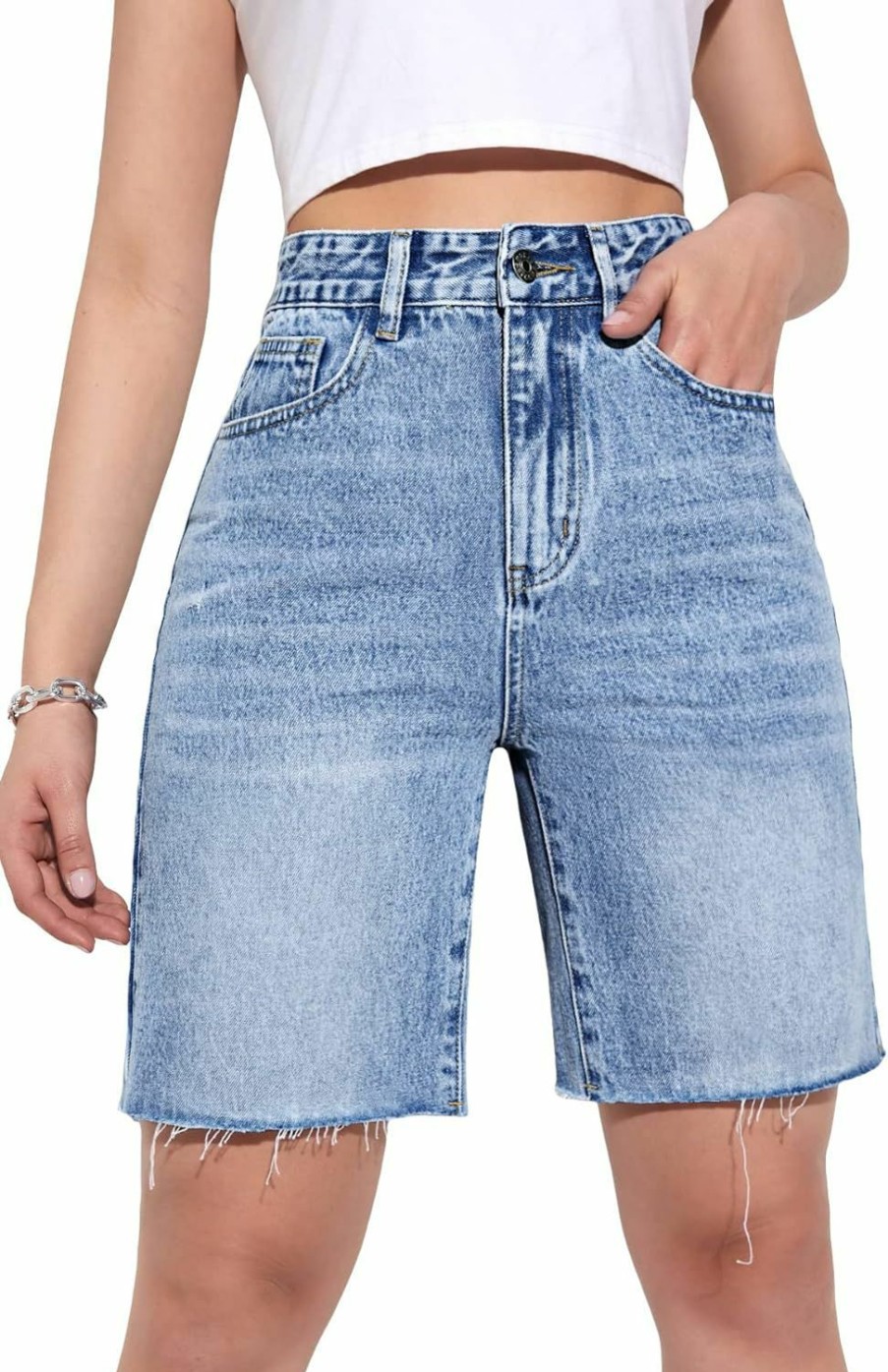 MakeMeChic Shorts | Makemechic Women'S Jean Shorts Casual High Waisted Long Denim Shorts