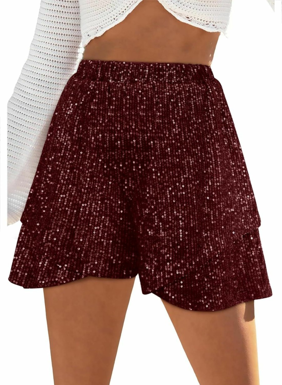 Dokotoo Shorts | Dokotoo Womens Sequin Shorts Elastic Waist Wide Leg Sparkle Casual Flowy Shorts For Women Trendy