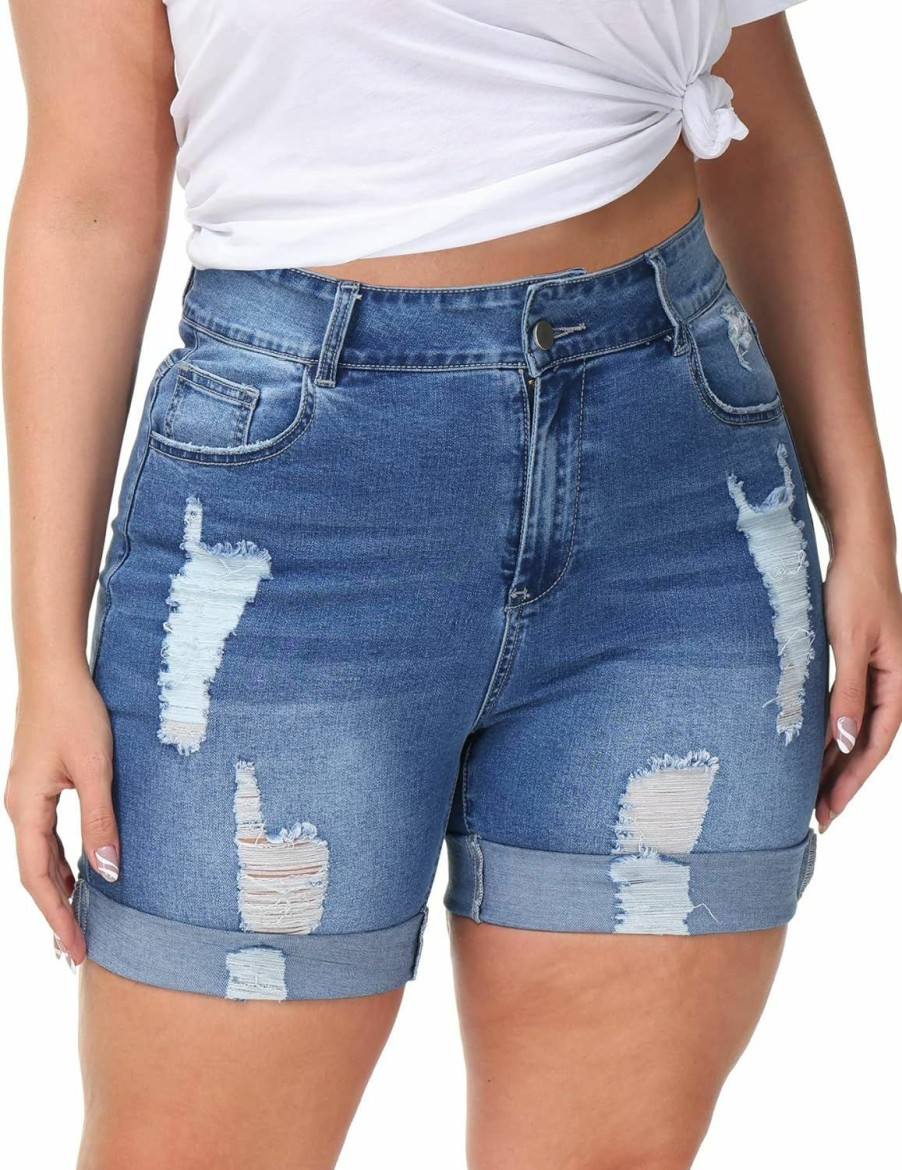 ALLEGRACE Shorts | Allegrace Plus Size Denim Shorts Women High Waisted Stretch Summer Jean Shorts