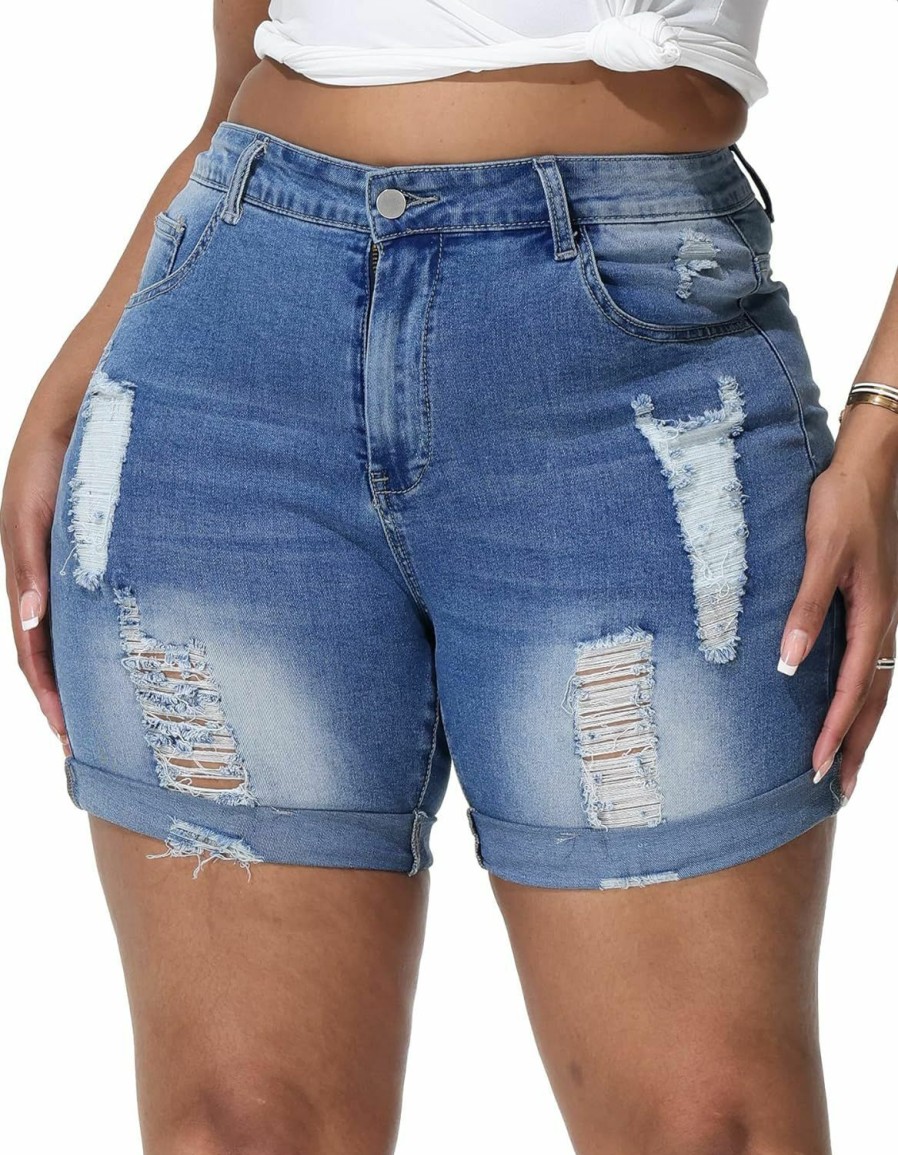 ALLEGRACE Shorts | Allegrace Plus Size Denim Shorts Women High Waisted Stretch Summer Jean Shorts