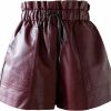 SCHHJZPJ Shorts | High Waisted Wide Leg Black Faux Leather Shorts For Women