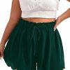 MakeMeChic Shorts | Makemechic Women'S Plus Size Elastic Waist Scallop Trim Flowy Wide Leg Shorts