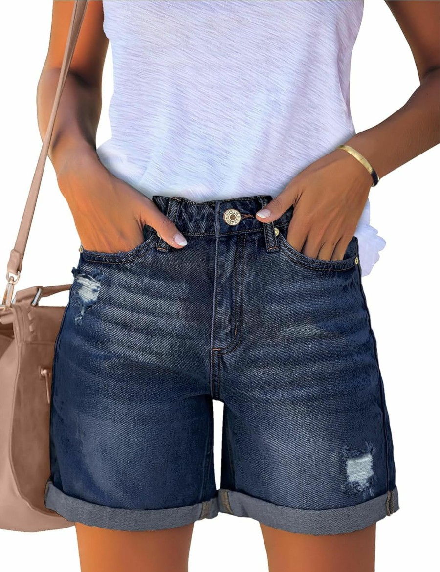 luvamia Shorts | Luvamia Women'S Casual Ripped Denim Shorts High Rise Distressed Rolled Hem Jeans Shorts