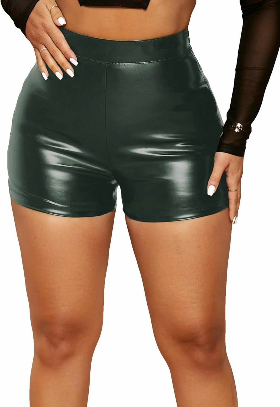 WDIRARA Shorts | Wdirara Women'S High Waisted Pu Leather Skinny Shorts Sexy Biker Shorts