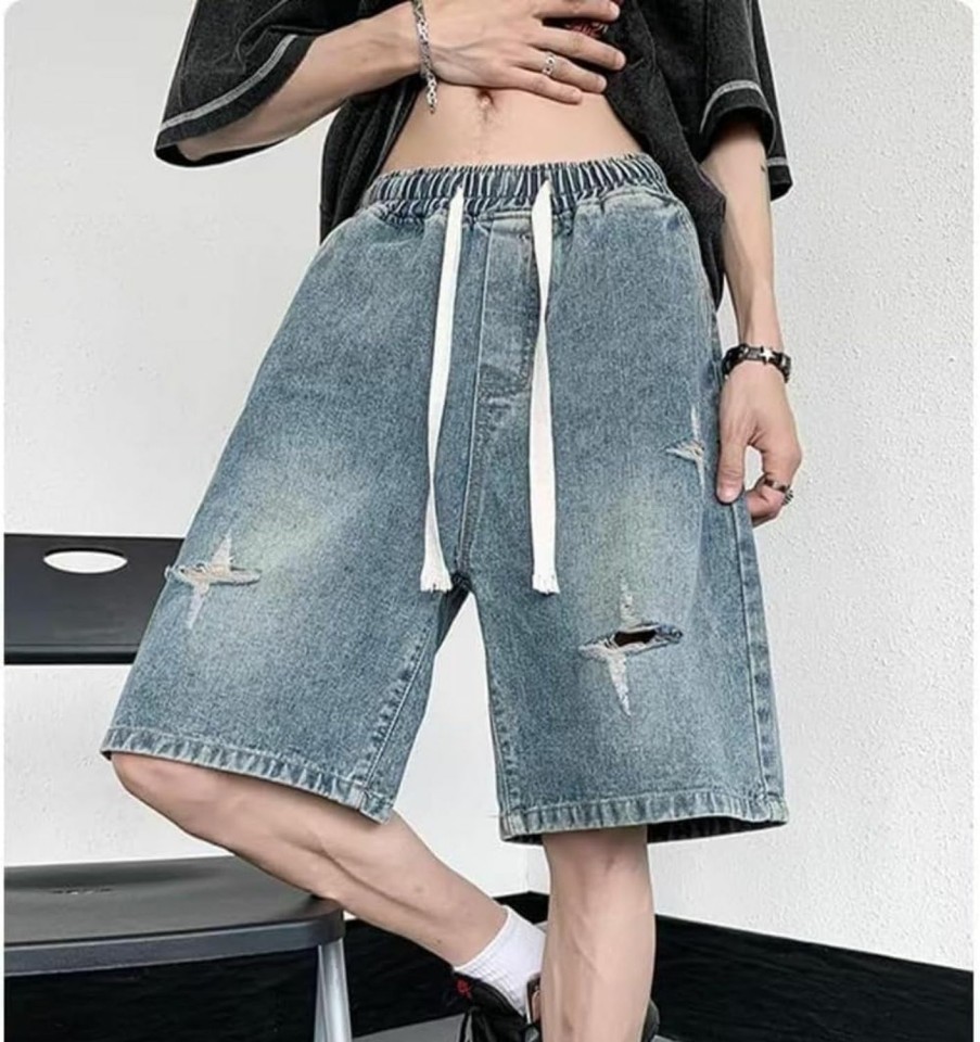 Ponitrack Shorts | Baggy Jorts Print Denim Shorts Baggy Jorts Casual Wide Leg Shorts Patchwork Jeans Shorts Jorts Y2K