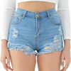 Yyibsones Shorts | Women'S Hole Denim Jeans Ripped Stretchy Denim Shorts Frayed Raw Hem Shorts Jeans