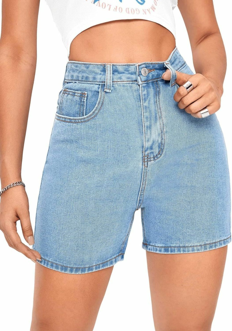 SweatyRocks Shorts | Sweatyrocks Women'S High Waist Straight Leg Denim Shorts Solid Jean Shorts Summer Hot Pants With Pockets