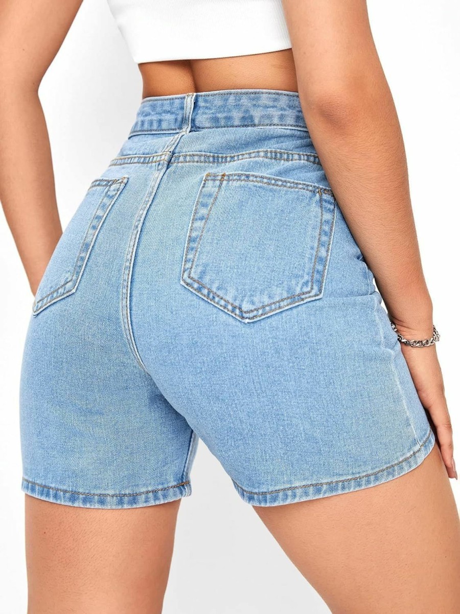 SweatyRocks Shorts | Sweatyrocks Women'S High Waist Straight Leg Denim Shorts Solid Jean Shorts Summer Hot Pants With Pockets