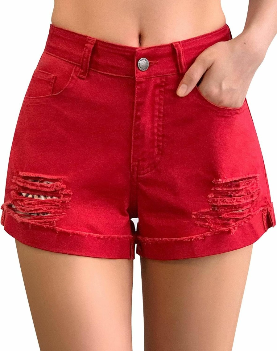 roswear Shorts | Roswear Women'S Ripped Mid Rise Stretchy Denim Jeans Shorts