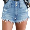 luvamia Shorts | Luvamia Women Casual High Waisted Denim Shorts Frayed Raw Hem Ripped Jeans Shorts