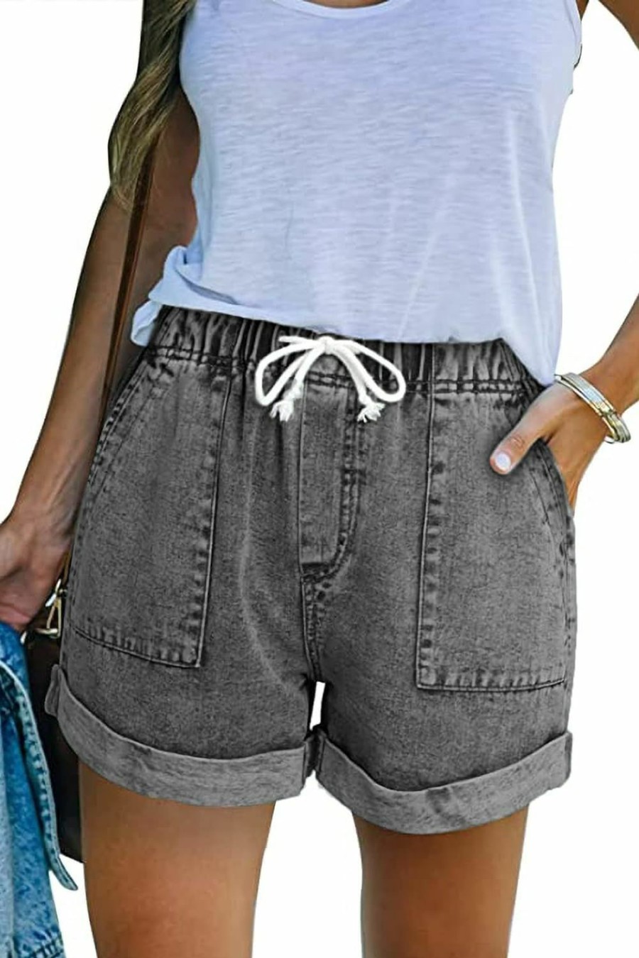 GOLDPKF Shorts | Goldpkf Womens Jean Shorts For Denim Casual Summer Mid Waist Frayed Stretchy Ripped