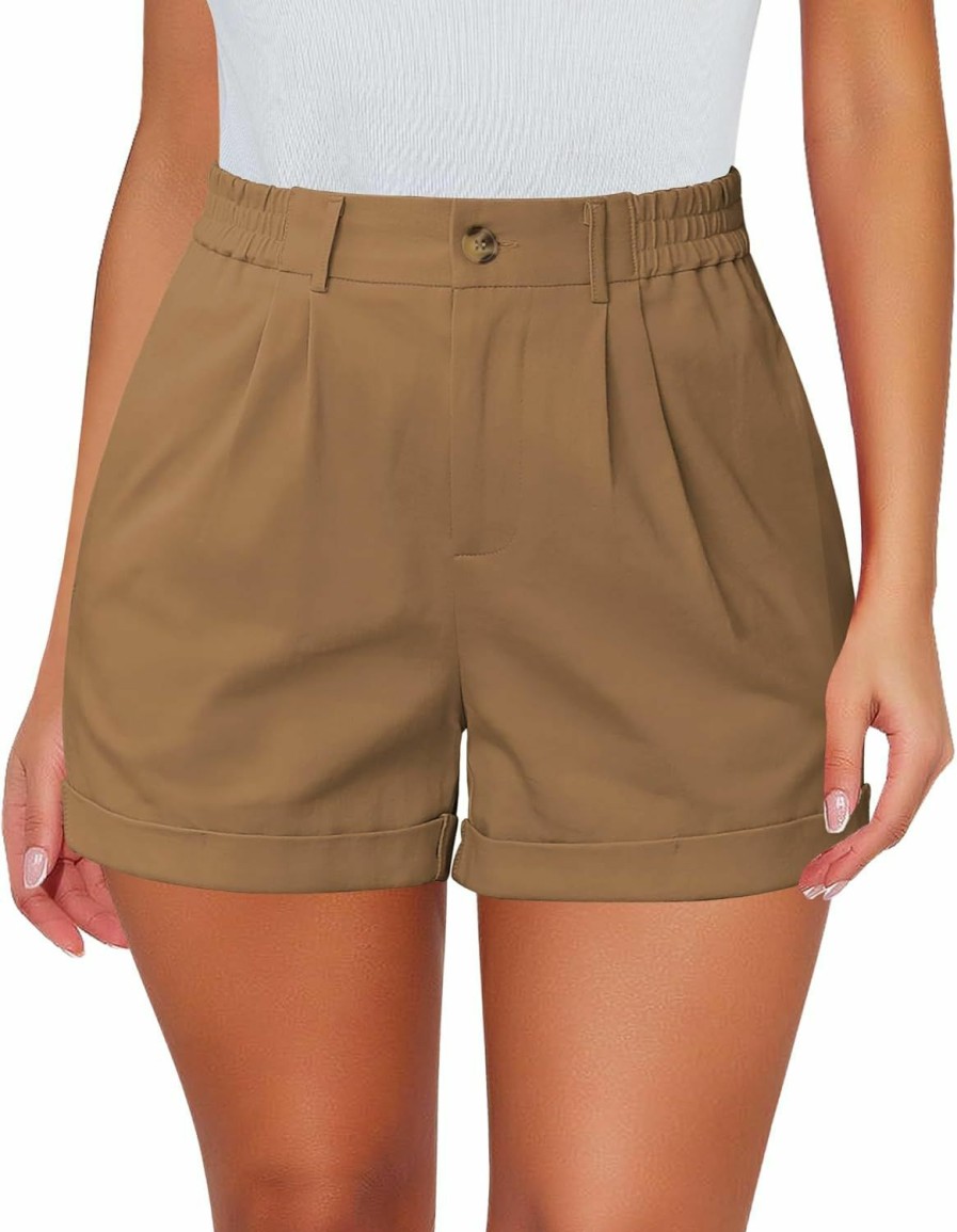 luvamia Shorts | Luvamia Shorts For Women High Waisted Dressy Casual Cotton Stretch Twill Elastic Wasit Pleated Summer Shorts With Pocket