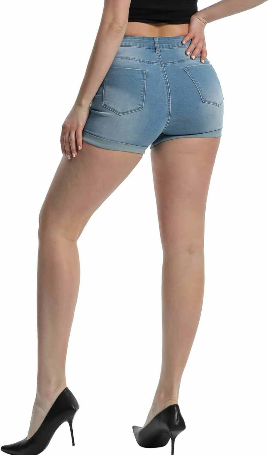 Romastory Shorts | Romastory Women'S High Waisted Summer Elastic Jean Shorts Folded Hem Hot Denim Shorts For Women