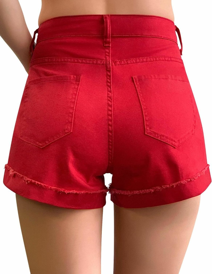 roswear Shorts | Roswear Women'S Ripped Mid Rise Stretchy Denim Jeans Shorts